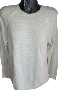 British Khaki Men's Pale Grey Preppy Waffle Knit Crewneck Sweater Size L